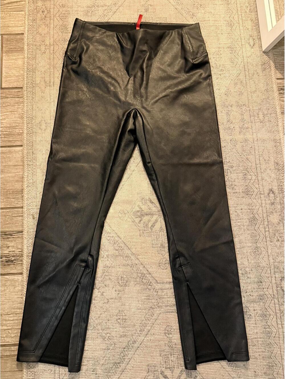 Spanx NWT Black Faux Leather Slit Hem Leggings